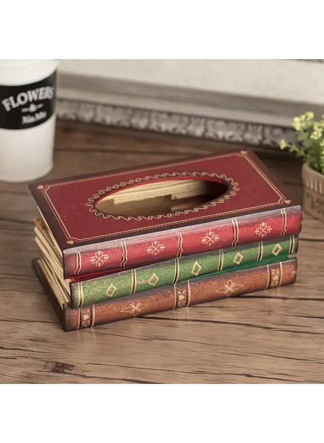 تصميم كتاب كلاسيكي أحمر حامل علبة المناديل الخشبية نمط زهري ديكور المنزل - Image 4